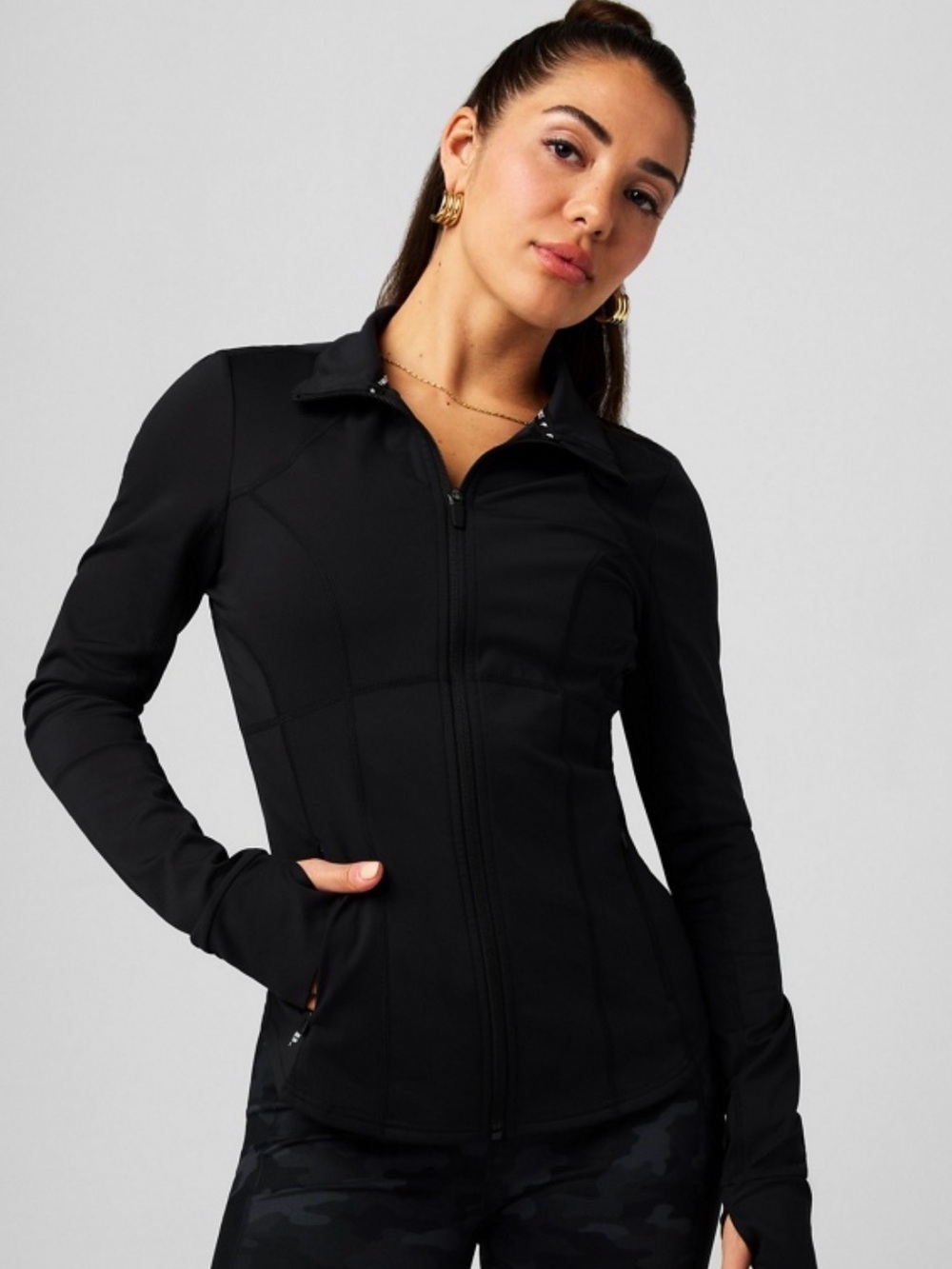 Fabletics Black Full-Zip Athletic Jacket Fitted